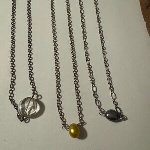 Silver Set  of 3 necklaces with Yellow, Gray, and Clear Accents